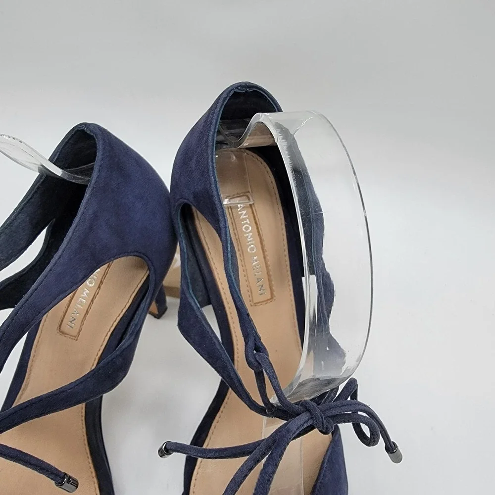 Antonio Melani Navy Blue Suede Sandals Women's Sz 6.5 Leather Sole Sexy Heels